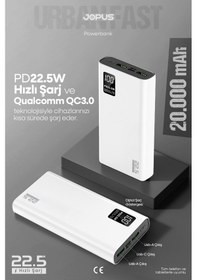 Resim Jopus 20000mah Powerbank Pd 22.5w Hızlı Şarj - Dijital Ekranlı - Taşınabilir Şarj Cihazı Beyaz 