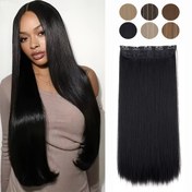 Resim LuxeHair Kadın 24-Inch Uzun Düz Sentez Klipsli Saç Uzantıları, Yüksek Sıcaklık Lif, Doğal Siyah Saç Parçası Daha Dolu Görünüm için 
