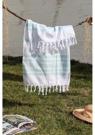 Resim %100 Pamuklu 100x180 Peştemal Plaj Havlusu Jakarlı Mint 