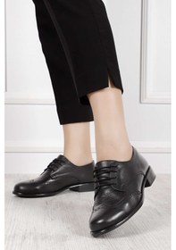 Resim Gön Siyah Bağcıklı Zımbalı Hakiki Deri Oxford Ayakkabı siyah 