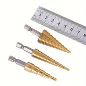 Resim 3 adet Titanyum Kaplamalı HSS Adım Matkap Seti, Yüksek Hızlı Çelik Malzeme, Ahşap ve Metal Matkapçılığı İçin İdeal 