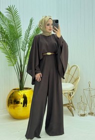 Resim Neşeli Butik kadın pelerinli kemer detaylı tesettür tulum NMS061 