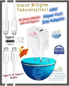 Resim Syrox Samsung Galaxy A8+ Plus (2018) 45W Type-C Uyumlu Şarj Cihazı Şarj Aleti Seti (Kablo+Adaptör) 