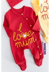 Resim Babymod I Love Mum Taraftar Sarı Kırmızı İkili Bebek Tulum Takım 001 