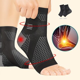 Resim 1 Çift Premium Ayak Bileği Desteği Çorapları - Ark ve Topuk Desteği, Açık Burunlu Tasarım, Günlük Giyim ve Dış Mekan Aktiviteleri İçin Elastik Ayak Bileği, Beyaz Izgara Deseni ile Siyah, Sadece Elde Yıkanabilir, Ayak Bileği Bileği 