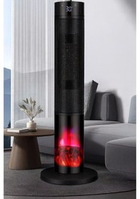Resim Şömineli Seramik Kule Tipi Dikey Isıtıcı Uzaktan Kumandalı 