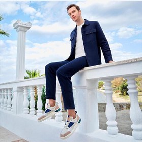 Resim Erkek Beyaz Açık Vizon Hakiki Deri Sneaker Ayakkabı 