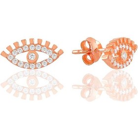 Resim Gümüş Rose Zirkon Taşlı Eye Göz Küpe 