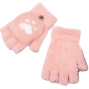 Resim Yarım Parmaklı Çevirmeli Eldiven Peluş Sevimli Kedi Patisi Kızlar Açık Parmaklı Yün Sıcak Tutar 