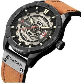 Resim Yingfu Erkek Askeri Spor Curren M8301 Siyah Kasa Gri Yüz Kahverengi Bant Kuvars Tarih Kol Saati Çok Renkli 