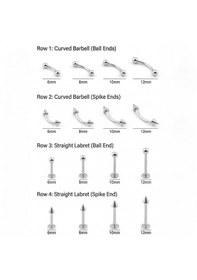 Resim 4'lü Kararmaz Çelik Top Ve Koni Uçlu Labret Piercing Seti Tragus Helix Dudak Burun Conch Kıkırdak Gümüş 