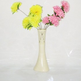 Resim 40 Cm Krem Rengi İşlemeli Vazo Sarı Pembe Çiçek 
