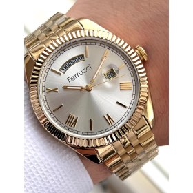 Resim Ferucci Rolex Model Çelik Kordon Takvimli Kadran 30 mt Suya Dayanıklı Erkek Kol Saati FEC.13029M07 