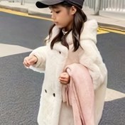 Resim SHANYANANER Kızlar İçin Kışlık Mont - Uzun Resmi Görünümlü Dış Giyim, Şık Pembe, Düğmeli Kapama, Makinede Yıkanabilir Esnek Olmayan Kumaş Günlük ve Özel Günler İçin (Kış), Çocuk Modası, Mevsimsel Stil, Bol Kesim, Sahte Kürklü Detaylı, Şık Kışlık Giysi 