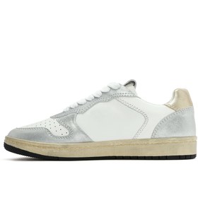 Resim ACBC x DERİMOD Kadın Gümüş Bağcıklı Simli Deri Sneaker - Gümüş / 