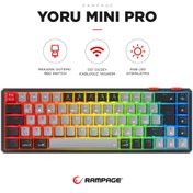Resim Rampage Yoru Mini Pro 2.4ghz+Bt5.0+Type-C Bağlantı Kablosuz Red Switch Rgb Mekanik Gaming Oyuncu Klavye Q Tr Hot Swap 