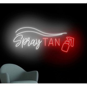 Resim Spray Tan Yazılı Ve Şekilli Neon Tabela Beyaz 