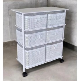 Resim Skygo Hafsa 3 Katlı Bölmeli Paslanmaz Metal Sebzelik (Beyaz) 