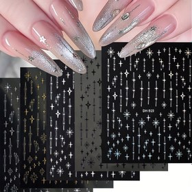 Resim 5 adet Yıldız Tırnak Çıkartması Farklı Yıldız Çizgi Tasarımı Çıkartmaları Y2K Holografik Kendinden Yapışkanlı Kaydırıcı Manikür Aksesuarları ve Malzemeleri 