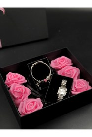 Resim Masalsı Concept 14 Şubat Sevgililer Günü Hediyesi Yapay Çiçek Süslü Kutuda Pandora Bileklik ve saat En Güzel Hediye 