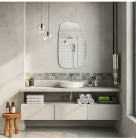 Resim 40x64 Cm Modern Organik Form Banyo Aynası Beyaz Çerçeveli Asimetrik Duvar Aynası Minimalist Şık Dekor Ayna Beyaz 