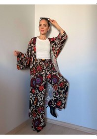 Resim Ali Butik Siyah Etnik Desenli Kimono Pantolon Takım Siyah 
