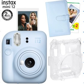 Resim Instax Mini 12 Mavi Fotoğraf Makinesi-20'lu Film-Laporta Albüm ve Şeffaf Kılıf Seti 
