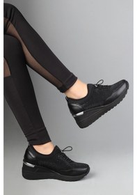 Resim Modabuymus Kadın Siyah Taşlı Dolgu Topuklu Ayakkabı - Stonestar 