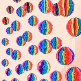 Resim MiraLive Gökkuşağı Renkli 30 cm Rengarenk Kağıt Süs Fener 1 Adet (K95) 