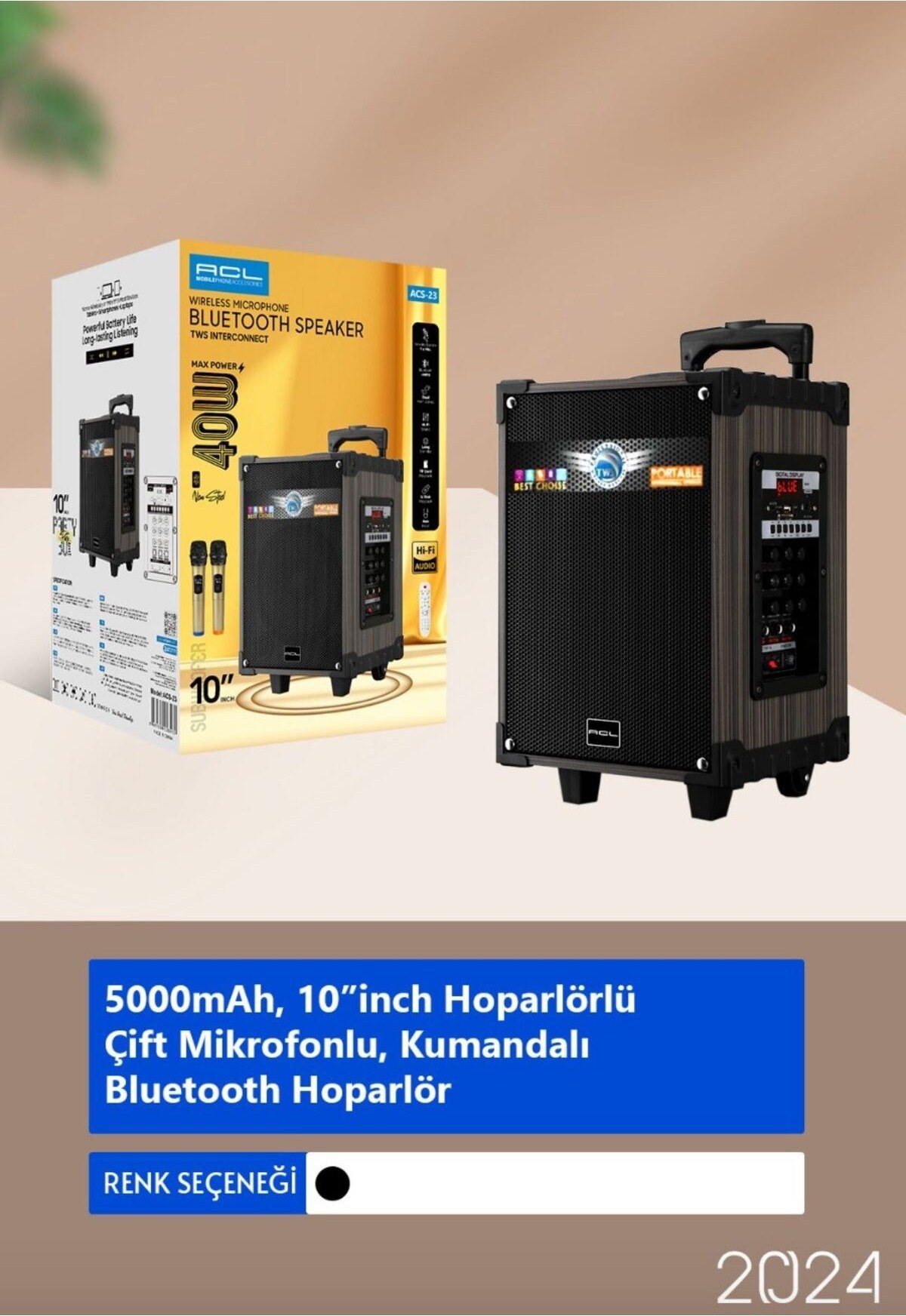 ACL ACS-23 5000 MAH 10 İNCH HOPARLÖRLÜ ÇİFT MİKROFONLU KUMANDALI