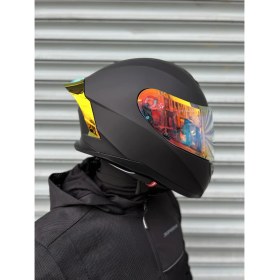 Resim Rivox R1 Mat Siyah Revo Kapalı Kask (Gold Vizörlü) 