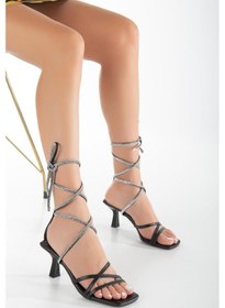 Resim Bilek Bağlamalı Taşlı Siyah Siyah Kadın Topuklu Sandalet-2518-siyah - Siyah Siyah - Siyah 