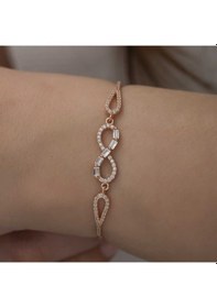 Resim 925 Ayar Gümüş Rose Baget Taşlı Sonsuzluk Bileklik 