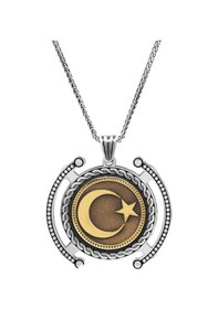 Resim Tesbihane Ayyıldız Temalı Kalın Zincirli 925 Ayar Gümüş Madalyon 