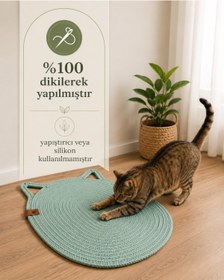 Resim Naspar Mint Yeşili %100 Organik Jut İp Dikişli Kedi Tırmalama Matı Doğal Sökülmez Evcil Hayvan Dostu 
