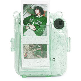 Resim Fujifilm Instax Mini 12 Makine Uyumlu Yeşil Simli Pleksi Kılıf 