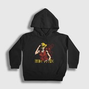 Resim Presmono Unisex Çocuk Siyah Monkey Luffy Anime One Piece Kapüşonlu Sweatshirt 136292tt 