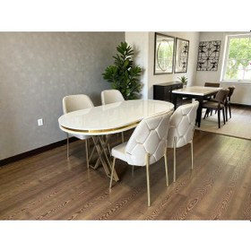 Resim Msy Home 4 Kişilik Ada Gold Serisi İroni Masa Yönsüz Kumaş Lüks Ve Modern Yemek Odası Takımı Krem 