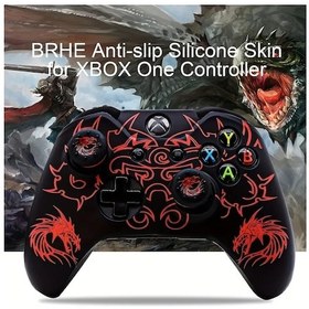 Resim Sunshine022 Brhe Xbox One Kaydırmaz Silikon Kılıf Seti - Çin Ejderha Desenli Mavi Renk 2 Başparmak Kapağı 