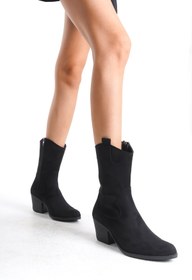 Resim Redoxy Kadın Siyah Sivri Burunlu Dikişli Kovboy Çizme Fermuarlı , Western Dallas Çizme 