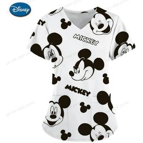 Resim Mınıso Cerrahi Önlük Mickey Mouse Baskılı Hemşire Üniforması Buzlu Set Hidroterapikoyu Grierkek Koyu Gri 