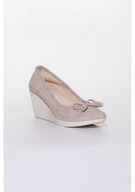 Resim Dilimler Ayakkabı Dolgu Taban Lazer Kesim Bej Kadın Topuklu Ayakkabı-75-Bej 