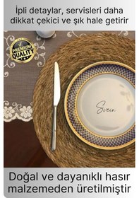 Resim 6'lı Premium Yuvarlak Hasır Bambu Amerikan Servis Örme Supla Sofra Yemek Masası Yanmaz Tabak Altlığı 