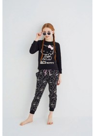 Resim Hello Kitty Kız Çocuk Siyah Kız Uzun Kol Pamuklu Pijama Takımı Renklı 