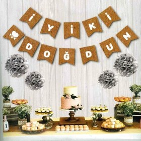 Resim Kraf Zemin Üzeri Beyaz İyi Kİ Doğdun Retro Banner 