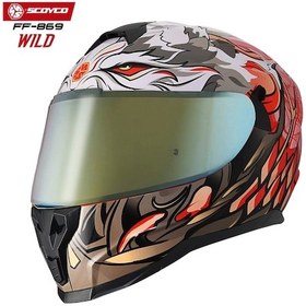 Resim Scoyco FF-869 Wild Sarı Camlı Güneş Vizörlü Kapalı Kask Beyaz - Gri - Turuncu 