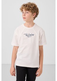 Resim Tommylife Ekru Pamuklu Yumuşak Dokulu Oversize Baskılı Erkek Çocuk T-shirt - 11285 Ekru 