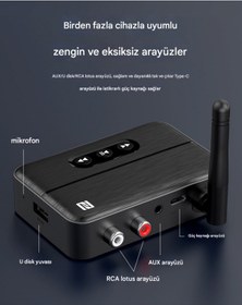 Resim Antenli Bluetooth Adaptör Bluetooth 5.4 Receiver Aux Usb Rca Wireless Araç Hoparlör Bluetooth Kiti 