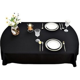Resim Valerium Kadife Dokulu Oval Masa Örtüsü 130 X 180 Siyah 
