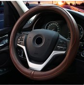 Resim 38cm Araba Kabartmalı Deri Direksiyon Kapağı, Boyut:tüm Kahve 1 Adet 